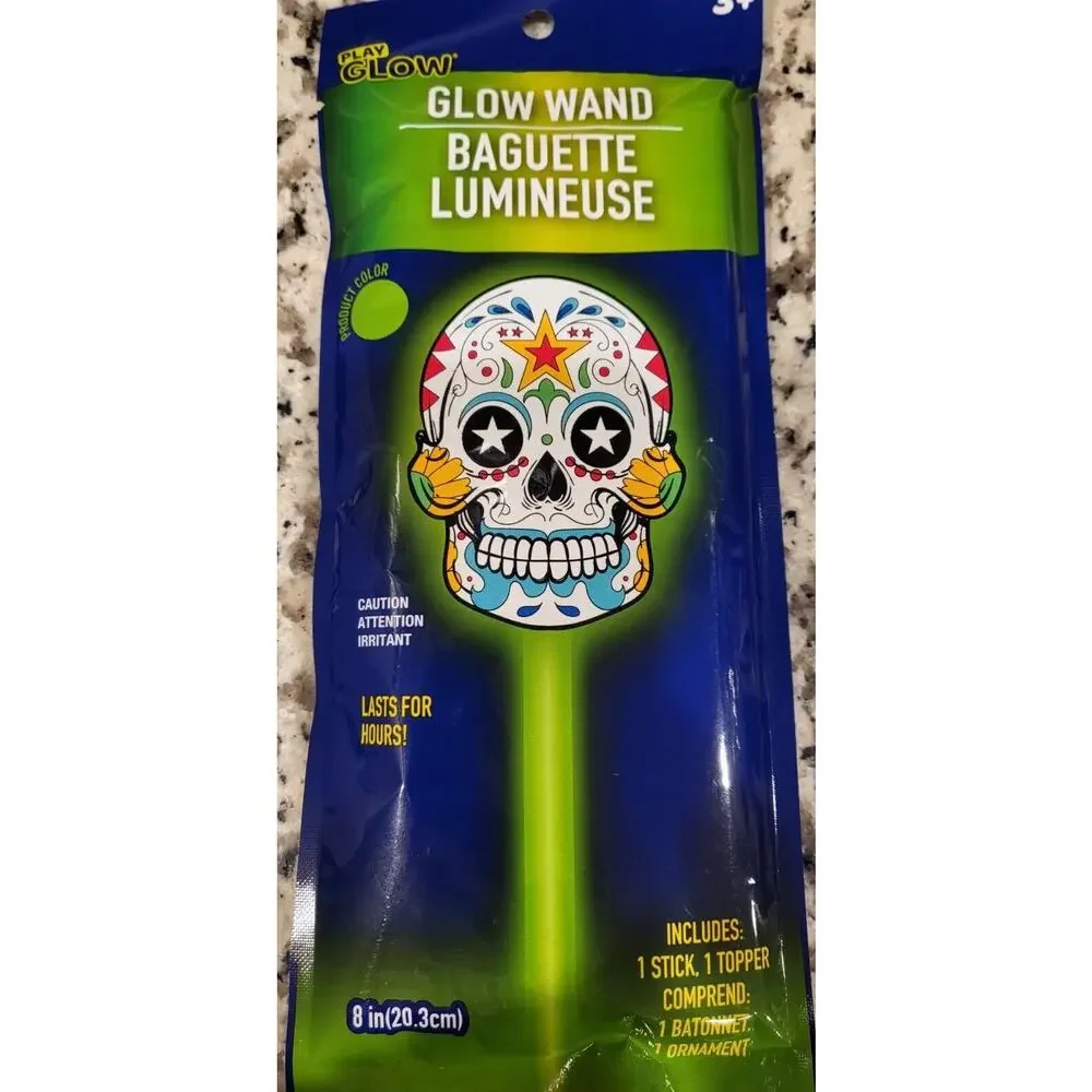 4 Glow in the Dark Glow Wand Stick ~ Day of the Dead Sugar Skull Halloween